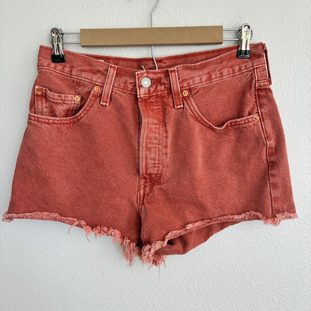 Vtg Levi's 501 XX Shorts Womens 30 Terracotta Orange High Rise Cutoff Button Fly